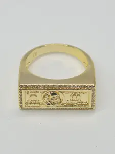 14k Gold Plated $100 Bill Ring, Men's Full Zircon Dollar Ring, Fashion Rings, Statement Ring, Birthday Wish, Wealth Attraction, Daily Commute Accessory