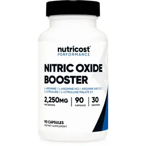 Nutricost Nitric Oxide Booster Capsules 2250mg – Daily Supplement for Workout Performance & Energy Support – 90 Capsules