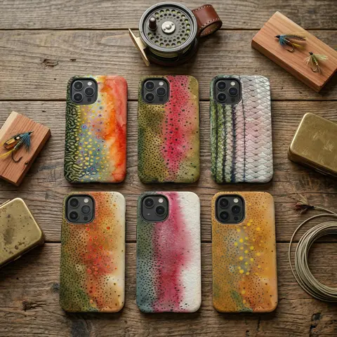 Polycarbonate Full Gloss Tough 2-Piece Wireless Phone Case - Trout & Striped Bass Design, Custom Fisherman Gift, Rubber Shockproof Flexible Protection, Multi-Model Fit for iPhone 11-18 Pro Max, Samsung & More