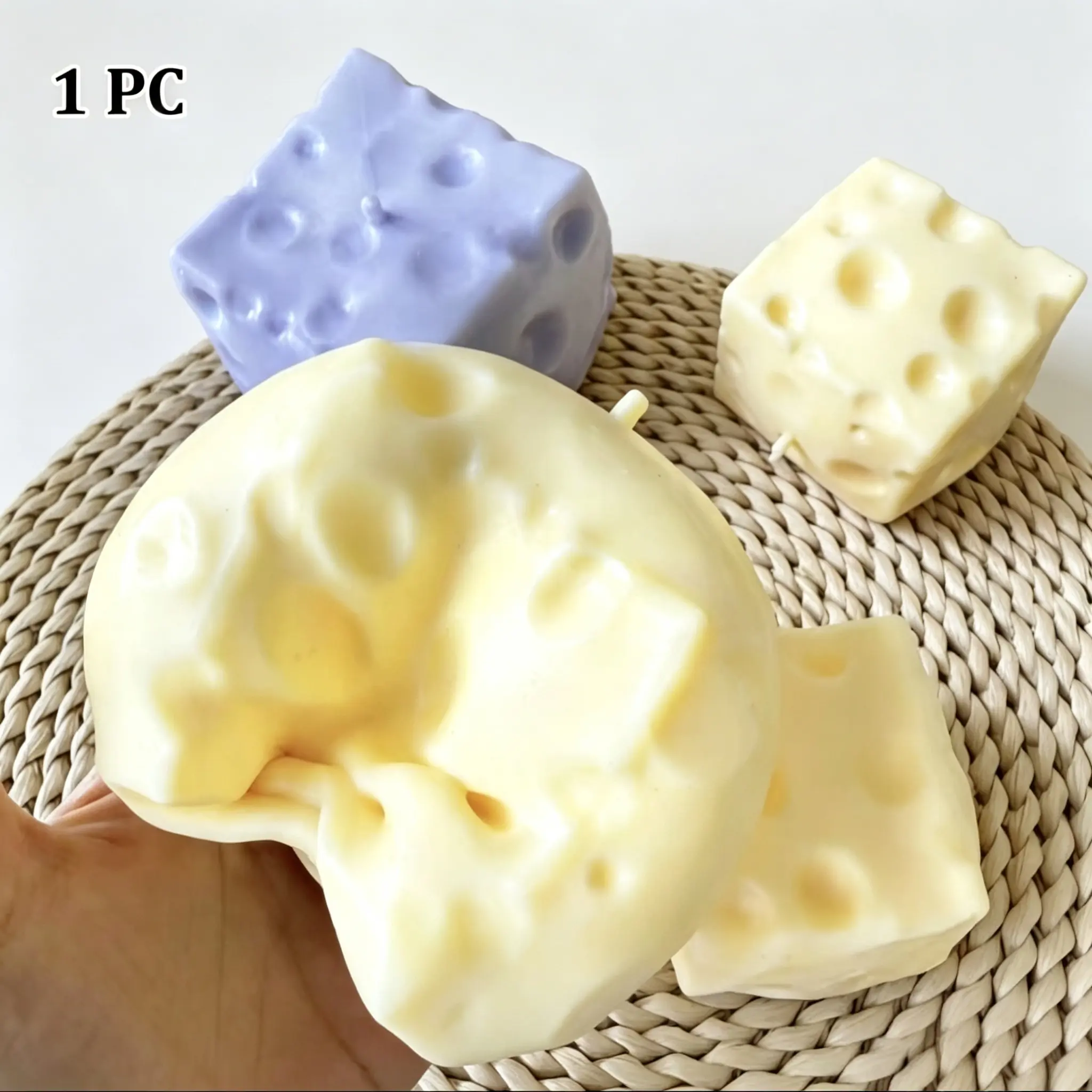 7cm Mini Simulated Fake Cheese Squishy Toy - Soft TPR Stress Relief Fidget Sensory Vent Toy with Smooth Petroleum Jelly Inner Stuffing, Creamy Slow Squish Texture Collectible for Hobby Lovers