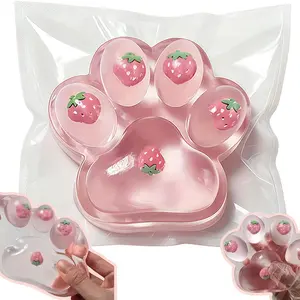 Cross-Border Style Large Strawberry Cat Paw Stress Relief Toy, Sensory Squeeze, Jelly Transparent Texture, Perfect for Unleashing Anger and Relaxing, Jelly Squishy!