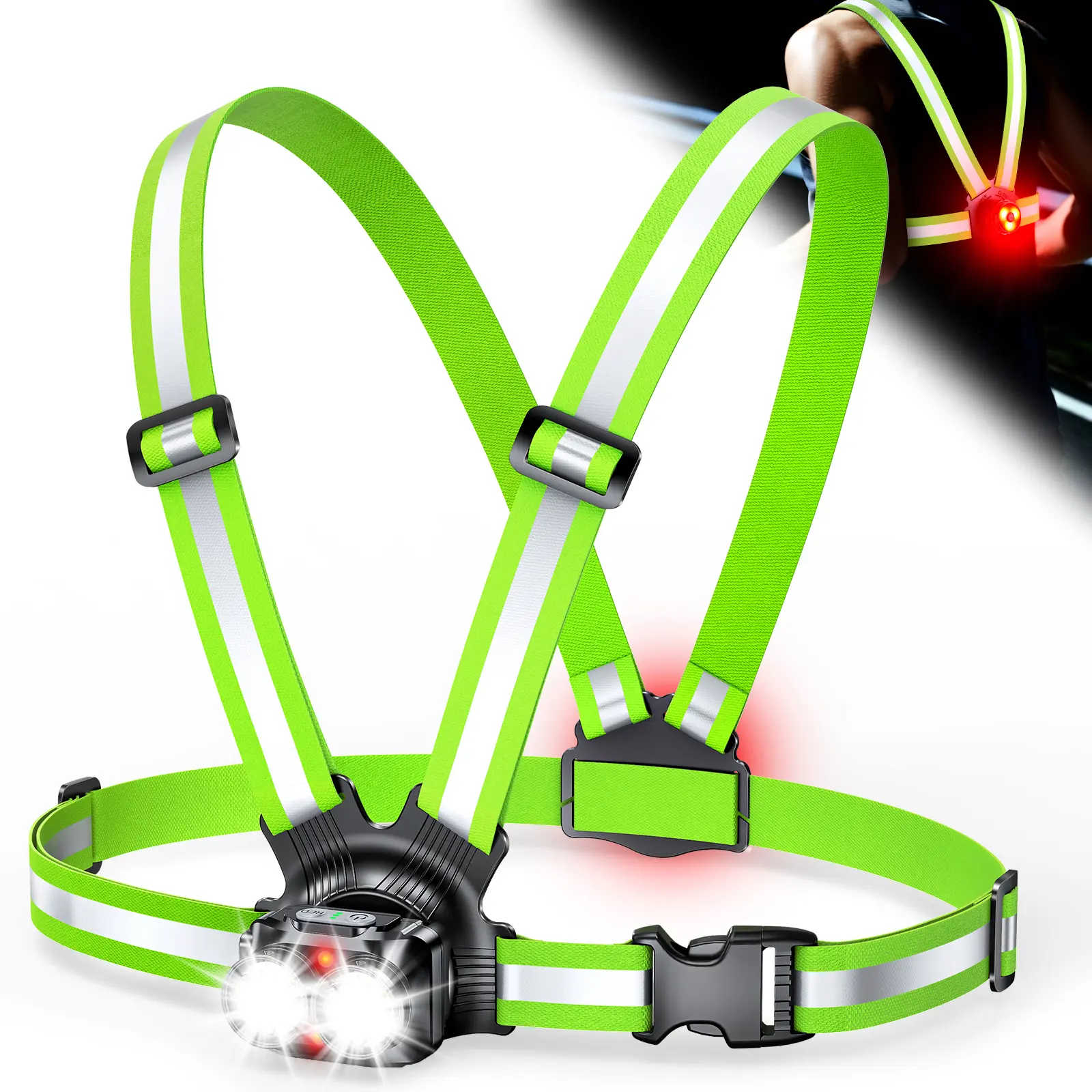 LED Running Light Vest 800LM High Brightness, 45° Adjustable Tilt & 6 Lighting Modes, IPX5 Waterproof Rechargeable Night Running Light, 4–25 Hours Working Time, Safe Gear for Jogging, Walking, Cycling