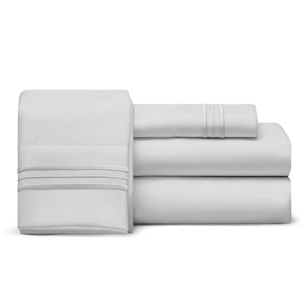 King Extra-Large Solid-Color 4-Piece Microfiber Flat Weave Bed Sheet Set, 16" Deep Pocket, Soft, Breathable, Durable, All Seasons, Machine Washable Bedding Set