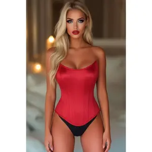 Top Drawer Red Satin Steel Boned Overbust Corset w/Side Zipper