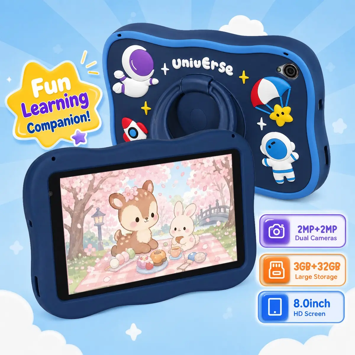 8-Inch Android 10 Kids Tablet, 3gb+32GB Storage, Parental Control, Web Browsing, Learning Games, Drawing Tools, Music Player, E-Reader, Shockproof Case, Dual Cameras, Tablet Pad