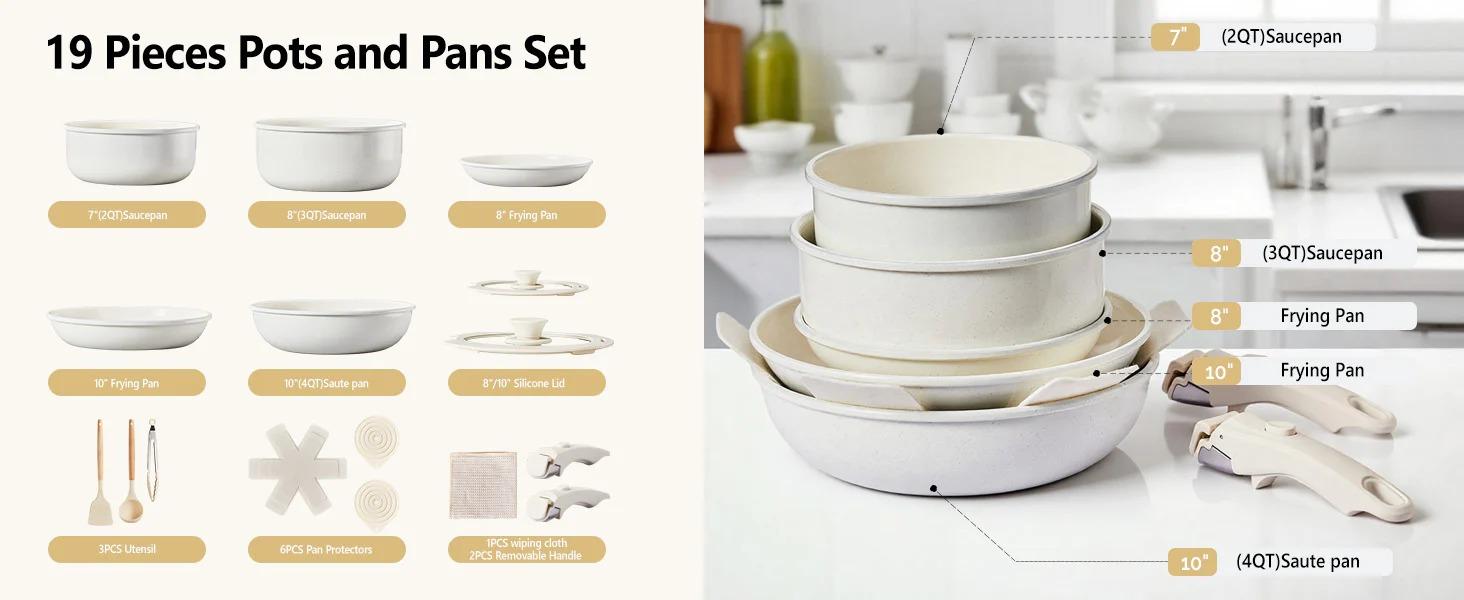 [FLASH SALE] ROVSUN 19 Pcs Nonstick Pots and Pans Set with Detachable Handles