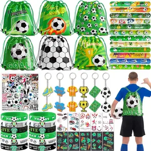 Soccer Party Favors 122Pcs Set Includes 12 Drawstring Bags Slap Silicone Bracelet Keychain Tattoo Stickers for Boys Birthday Decorations Supplies bachelorette gift love