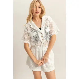 HYFVE Crochet Button Front Short Sleeve Romper