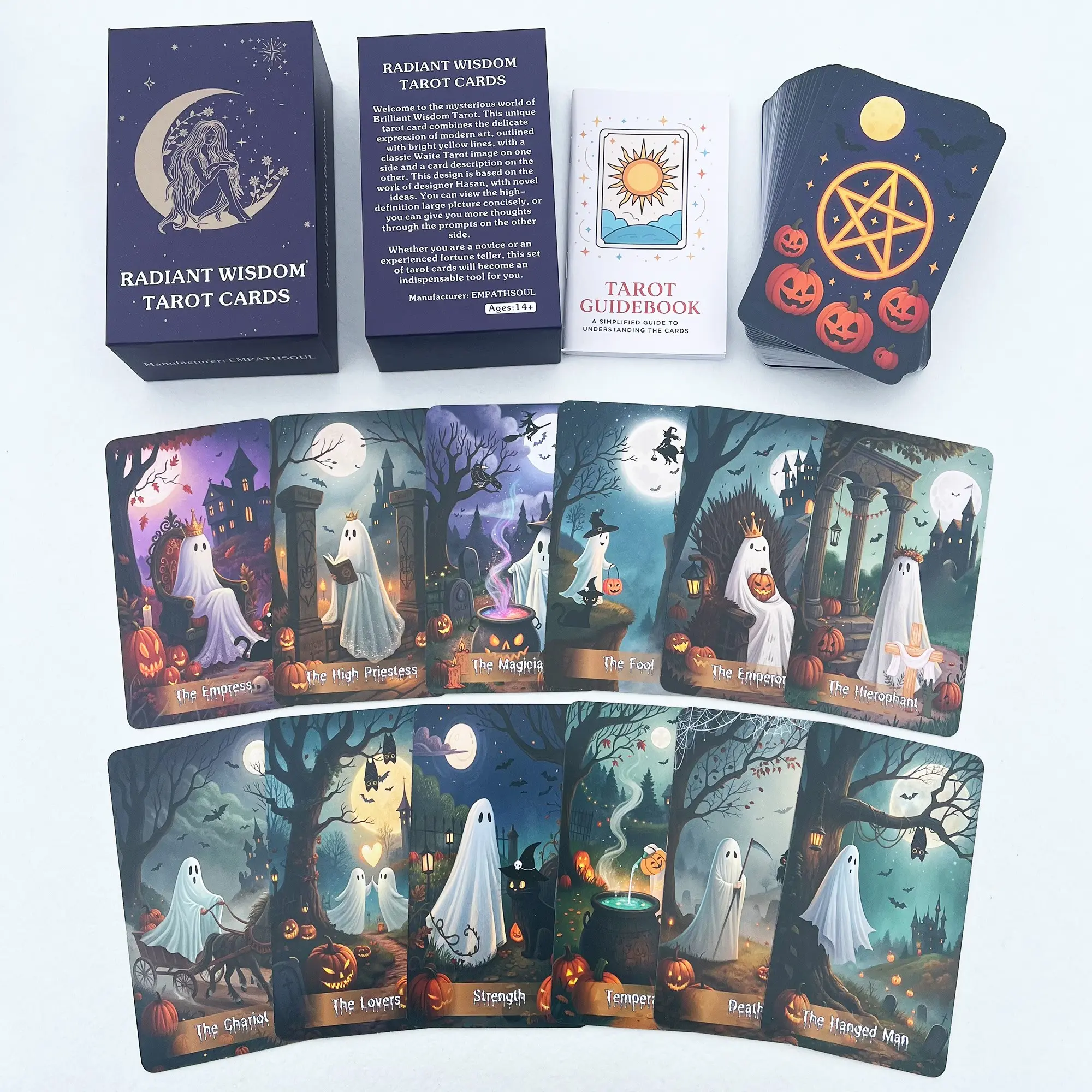 Cute Cartoon Witchy Artwork Halloween Tarot Card Set for Beginners, Includes Guide Cards, Witch Oracle Cards, Perfect Starter Tarot Deck for Women