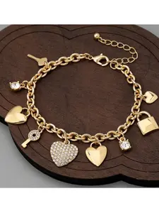 Original Design Heart Lock Charm Jewelry, Rhinestone Embellished, Personalized Couple Bracelet, Women Christmas Gift, Couples Heart Bracelet