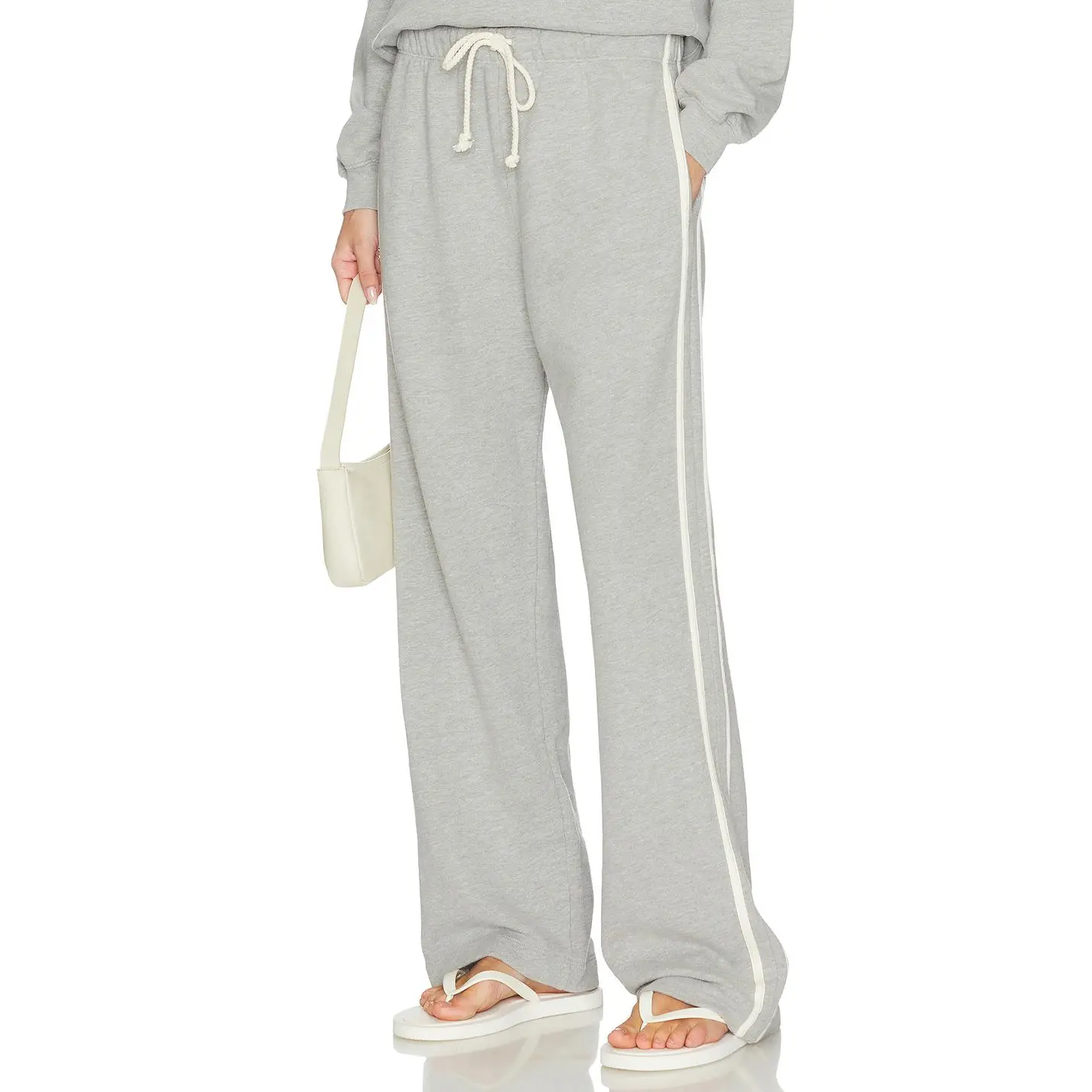 DONNI. The Eco-Terry Stripe Crop Pant in Heather Grey