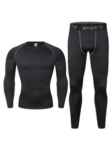 Men's Thermal Underwear Set, Lightweight Base Layer Compression Undershirts & Athletic Leggings, Tight Leggings, Moisture Wicking Workout Long Sleeve Thermal Shirts and Long John Pants for Running, Compression Garment