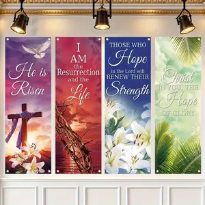 Easter Theme Backdrop Banner, 4 Counts/set Easter Church Banner, Suitable for Church Sanctuary Walls, Celebrations, Gifts, and Home Wall Decorations
