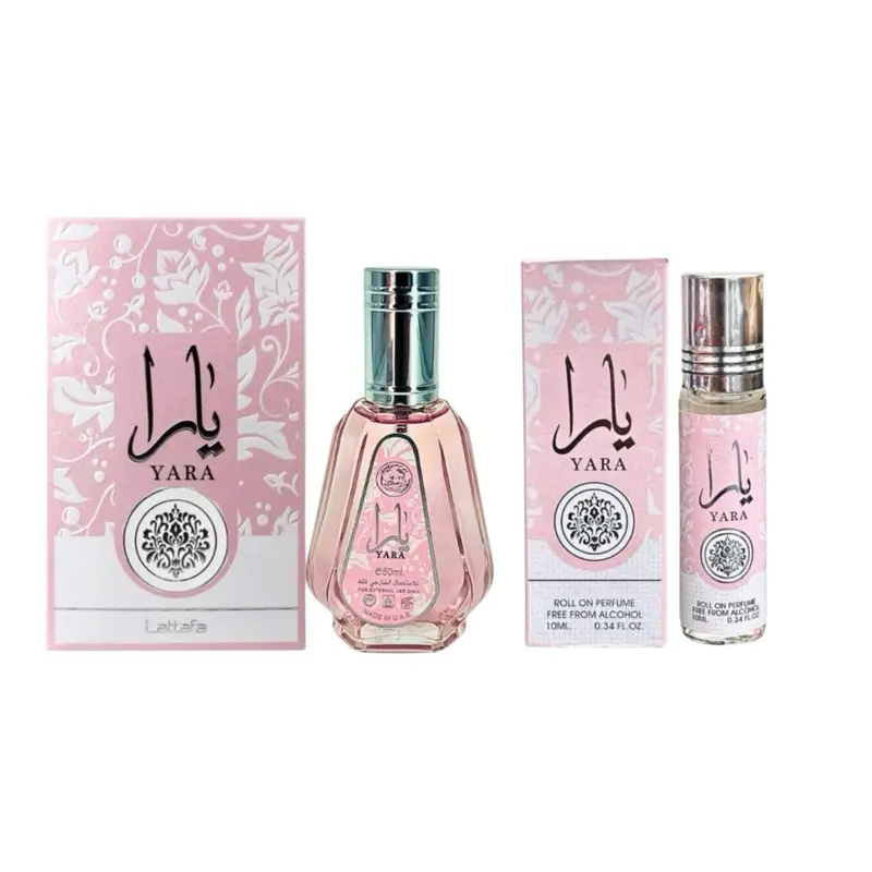 Lattafa Yara Women's Perfume Gift Set, Long-Lasting Arabic Fragrance with Floral & Fruity Vanilla Notes, 50ML EDP & 10ML Roll-On Oil, Arabic Scent, Floral Fragrance Kit