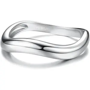 YADOCA Sterling Silver & Gold Wavy Stackable Band Ring - Women's Wedding/Promise Ring Set