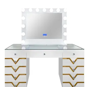 Smart LED Vanity Desk with Bluetooth Mirror & 9 Drawers