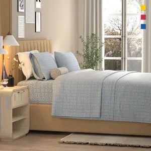 Color Sense 100% Cotton Percale Cool & Crisp 4-Piece Sheet Set Greek Key
