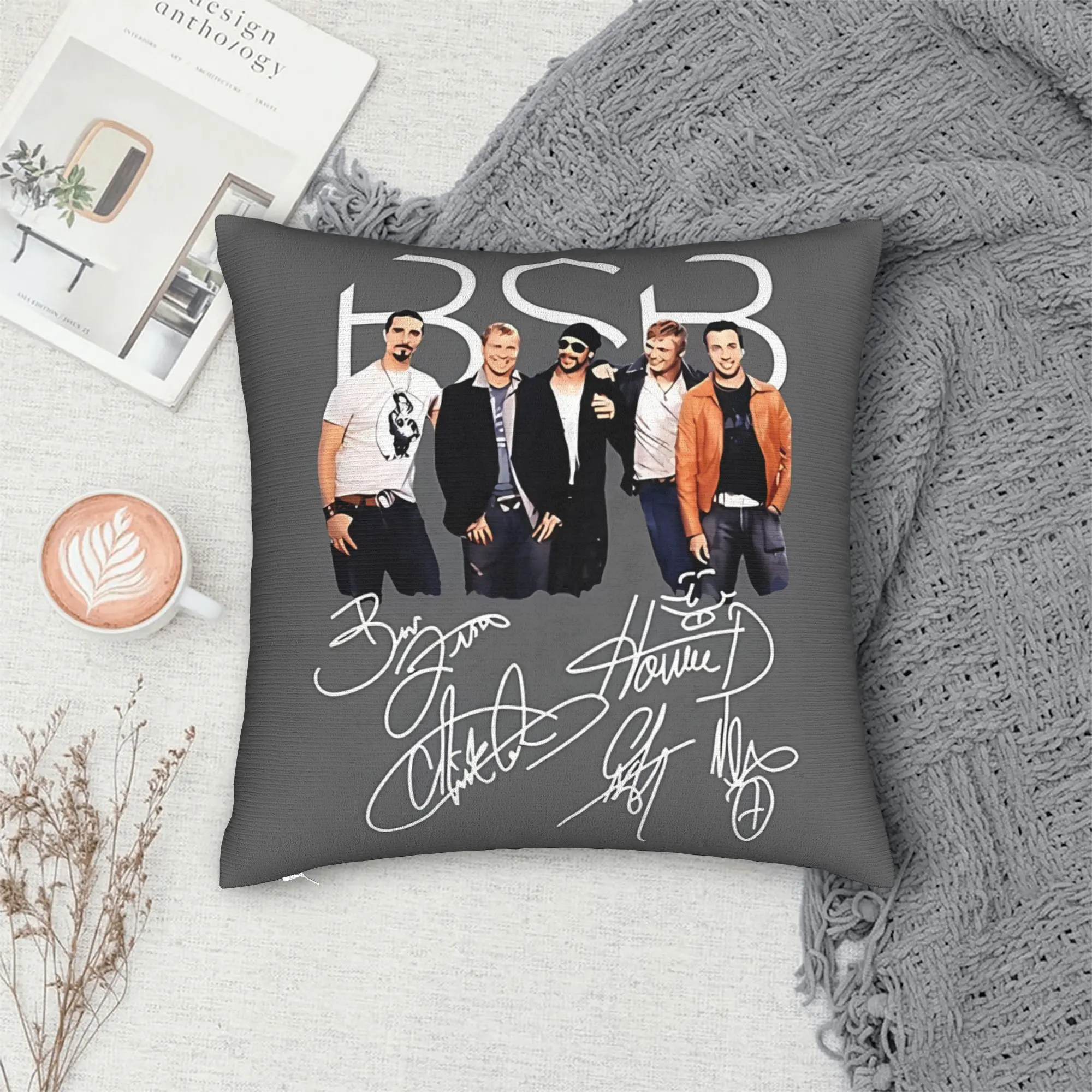 1PC Backstreet Boys Design Double-Sided Printed Pillowcase, Retro Music Themed Soft Furnishing for Bedroom, Sofa