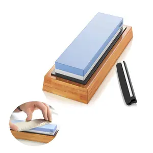 Sharpening Stone Whetstone Kit, Dual Sided 1000/6000 Grit Professional Whetstone Knife Sharpener for Kitchen, Wet Stone Set with Nonslip Base, and Fix Stone