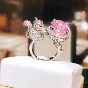 Squirrel Silver Ring With Pink Stone Unique Every Day Wear Or Special Occasions