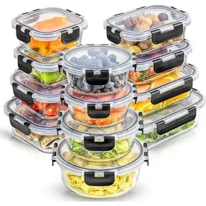 24pc Glass Meal Prep Containers with 12 Lids - 12 Airtight, Freezer Safe Food Storage Containers for Pantry Kitchen Storage Utensils