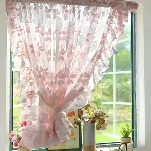 1PC，French Romantic Embroidered Sheer Curtain, Elegant Ruffle Design, Top Rod Pocket, Easy to Hang, Perfect for Bedroom Living Room Balcony Dormitory