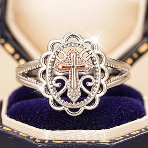 Mysterious Cross Two Tone Ring, Vintage Baroque Style Accessory