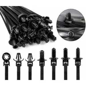 110PCS Universal Nylon Cable Tie Clips with Push Mount Rivets for Cars, Boats, Trailers and UTVs, Self Locking Zip Tie Fastener Set