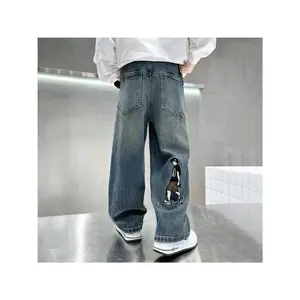 (New)Boys'  New Style Winter & Spring/Autumn Loose-Fit Jeans Pants with Elastic Waistband & Pocket Casual Outfits  Teen Boys Machine Washable Long Trousers  Casual Attire & Outdoor Activities for