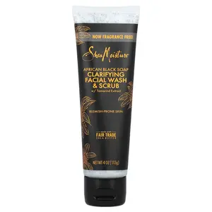 SheaMoisture Clarifying Facial Wash & Scrub With Tamarind Extract, African Black Soap, Fragrance Free,  4 oz (113 g)