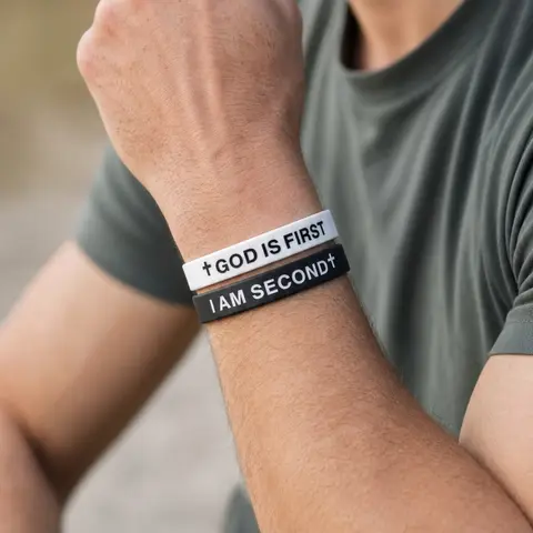 God is First Bracelet Set of 2 - I Am Second Motivational Message Religious Easter Gift Casual Fashion Bracelet, Unique Pattern, Unisex Design, Stackable Bracelets, Stacking Bracelet, Bracelet Bundle