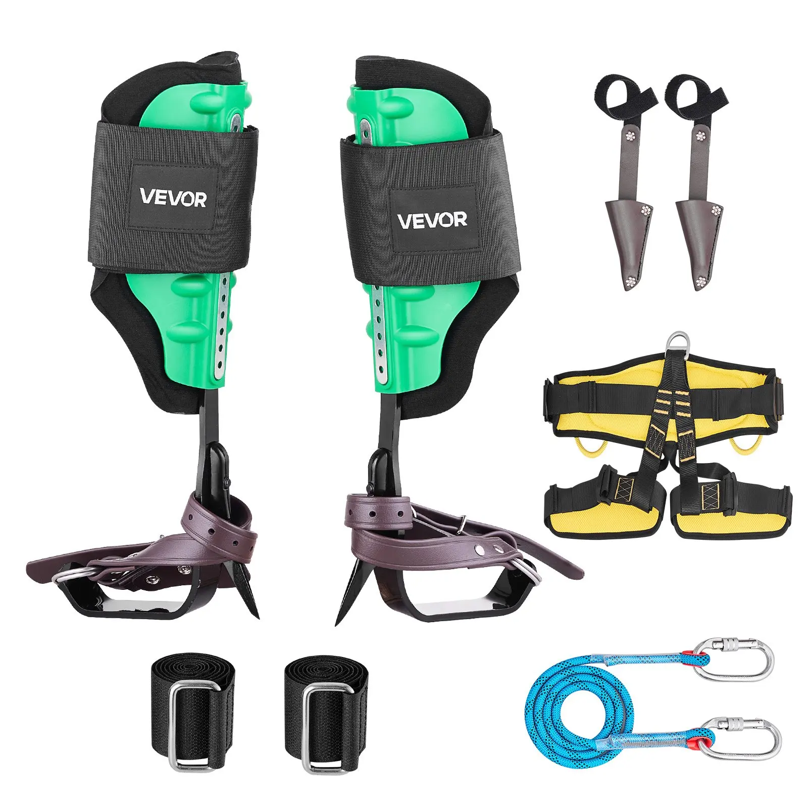 VEVOR Heavy Duty Steel Tree Climbing Spikes Complete Kit for Adults, 15.4-18.5in Height-Adjustable Gear with Straps & Spike Protectors, Shock Absorber, 350lbs Load Capacity, Comfortable Fit Arborist Equipment for Arborist Work, Fruit Picking, Hunting, Uni