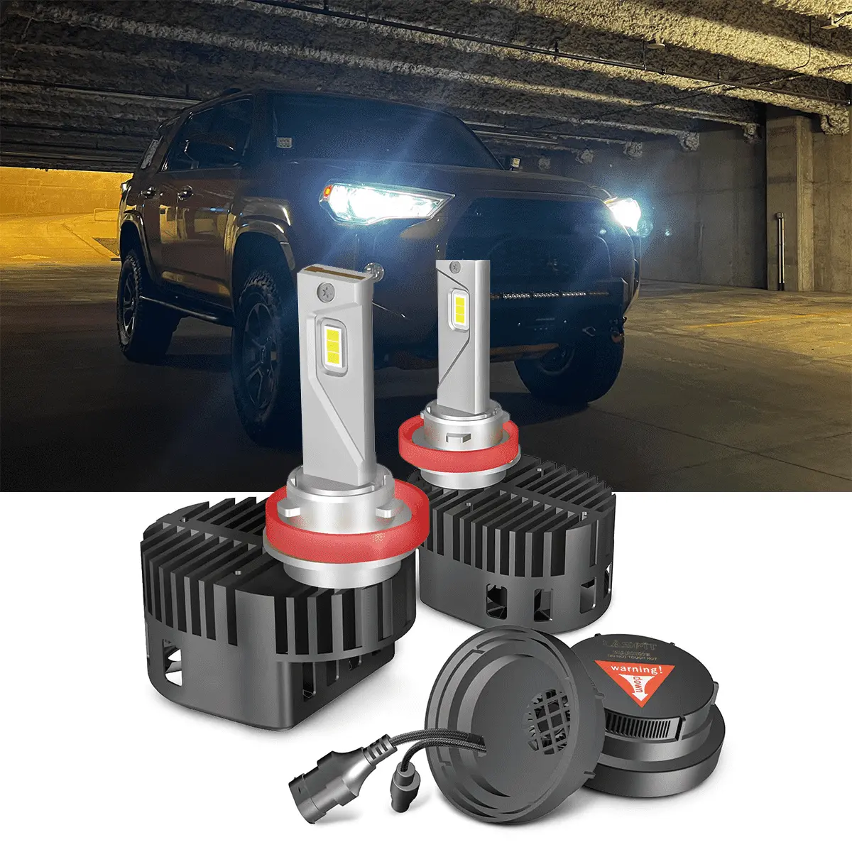 Lasfit H11 Pro-DC Series Car LED Headlight Bulbs for Toyota 4Runner 2014-2020, with Dust Cover, Heat Sink, Projector Compatibility, Plug-and-Play, Optimized Beam Pattern