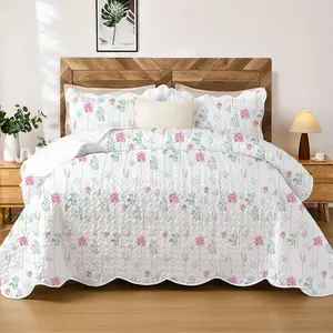 2/3 Piece Set Digital Floral Bedding Set, Fresh Farmhouse Style Quilted Blanket, Thin Summer Cover, Bedroom Home Essential