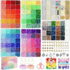 20,000 Pcs Clay Beads Bracelet Making Kit, 6 Boxes Polymer Beads Spacer Heishi Beads & Jewelry Kit with Pendant Charms Elastic Strings, Crafts Gift