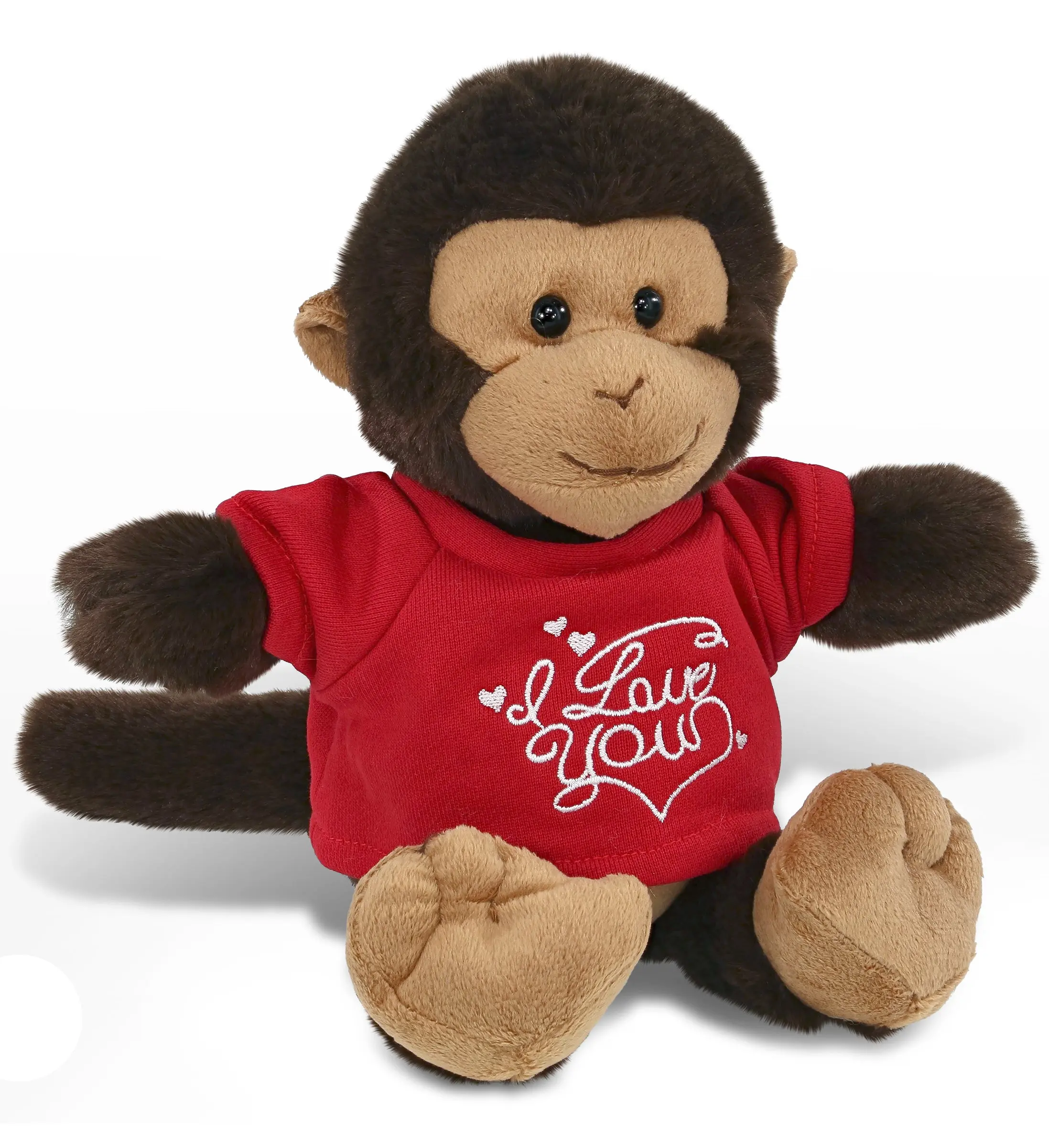 DOLLIBU 9" Polyester Monkey Stuffed Animal - Durable, Fluffy Plush with "I Love You" Red Shirt, Unisex Toy for 0-12 Years, Soft Cuddly Gift for Husband, Boyfriend with Love Message