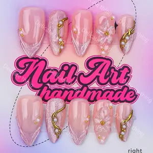 Delicatething Y2K Style Almond Nails, Handmade Wearable Nails, 4 Sizes XS S M L, Perfect for Parties, Includes Jelly Glue, Crystal Stick, Scrubber