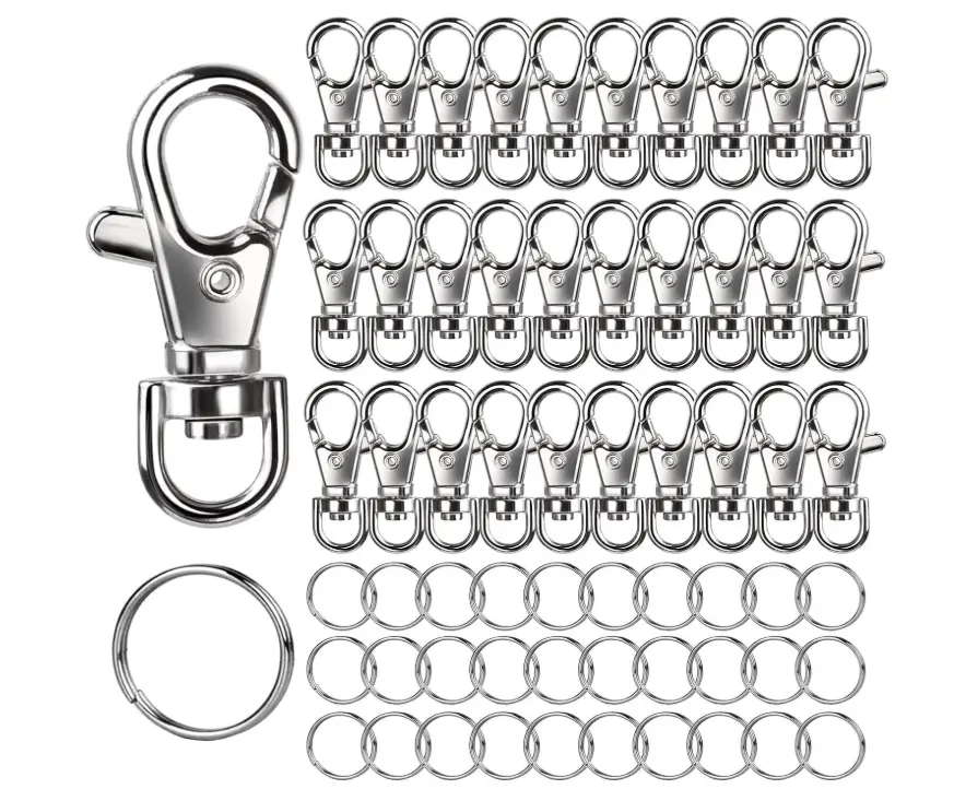 LEOBRO 60PCS Lobster Claw Clasps and Key Rings, 30PCS Keychains Clips and 30PCS Key Chain Ring, Keychain Making kit for Key Chain, Jewelry Making, Art Crafts, Silver