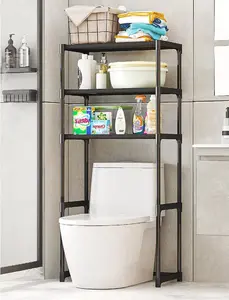 Over The Toilet Storage Cabinet, 3-Tier Metal Bathroom Organizer Shelf, Stable Freestanding Above Toilet Shelf for Bathroom, Laundry, Balcony, Space Saver(Black)