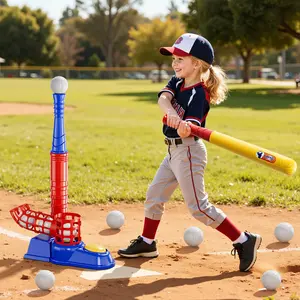 Baseball Tee T-Ball Set with 10 Balls Step-On Pitching Machine Batting Tee Outdoor Sport Toy Games Interactive Element for Young Athletes