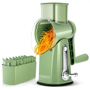 SUSTEAS Vegetable Chopper 18/10 Stainless Steel with 5 Replaceable Blades, Strong Suction Cup Base, Cheese Grater for Easy Cleaning and Storage Kitchen Food Green Utensils