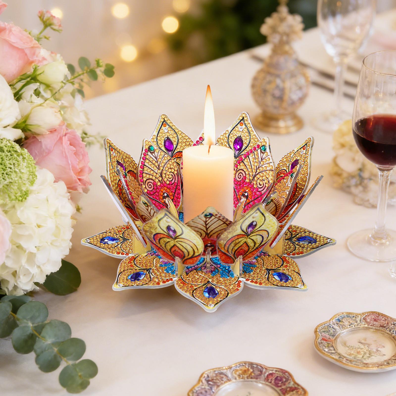 5D 3D Lotus Diamond Painting Candle Holder,2-in-1 Table Decor & Aromatherapy Candlestick, Handmade DIY Rhinestone Art,.Luxury Home Decor & Aromatherapy Accent