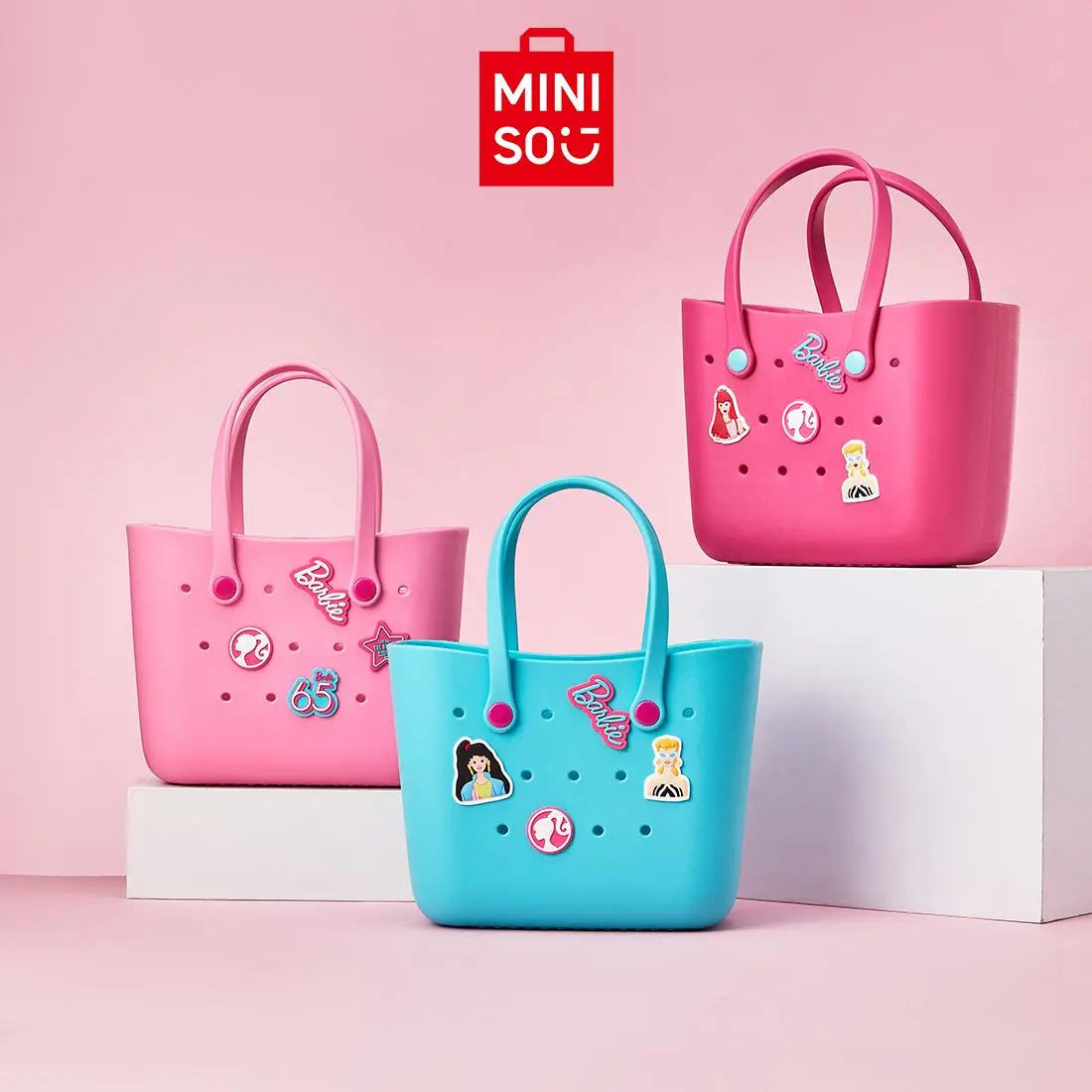 [Gift Season] MINISO Barbie Sunlight Shining Series Lunch Box Bento Bag Large Capacity Cute Portable EVA Waterproof Handbag Girl Birthday Holiday Christmas Valentine Gift for Girls Woman Handbags DealsForYouDaysDealsForYouDays