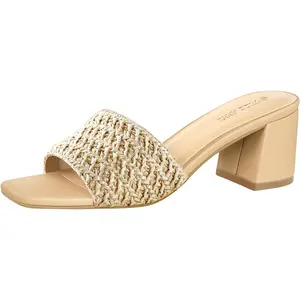 PIZZ ANNU Women's Square Open Toe Heels Sandals Low Block Chunky Heeled Sandal Slip on Mules Comfortable Casual Dress Pumps Shoes