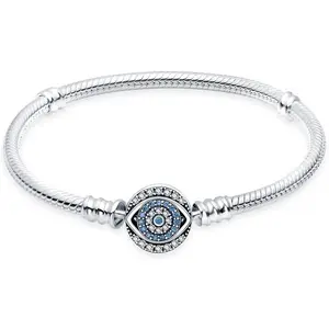 925 Sterling Silver Snake Chain Bracelet Blue Evil Eyes with 5A Cubic Zirconia Bracelets for Women Teen