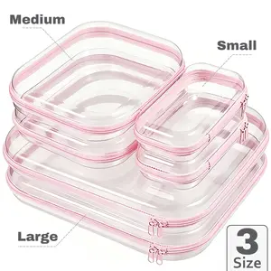 6 Pcs Clear Hard Zipper Case Hard Plastic Zipper Pouches Transparent Makeup Bag for Tools & Small Objects Girl Stuff Portable Travel Organizer Set Jewelry Box Toy Storage Bins Trinket Storage Organizer Box Large+Medium+Small (Clear,Three Sizes,white Pink)