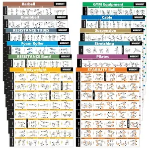 12-Piece Fitness Poster Set, Dumbbell Yoga Stretch Exercises, Artistic Gym & Home Workout Decor, Unframed Wall Posters, 20.32x25.4 Cm, Decoration