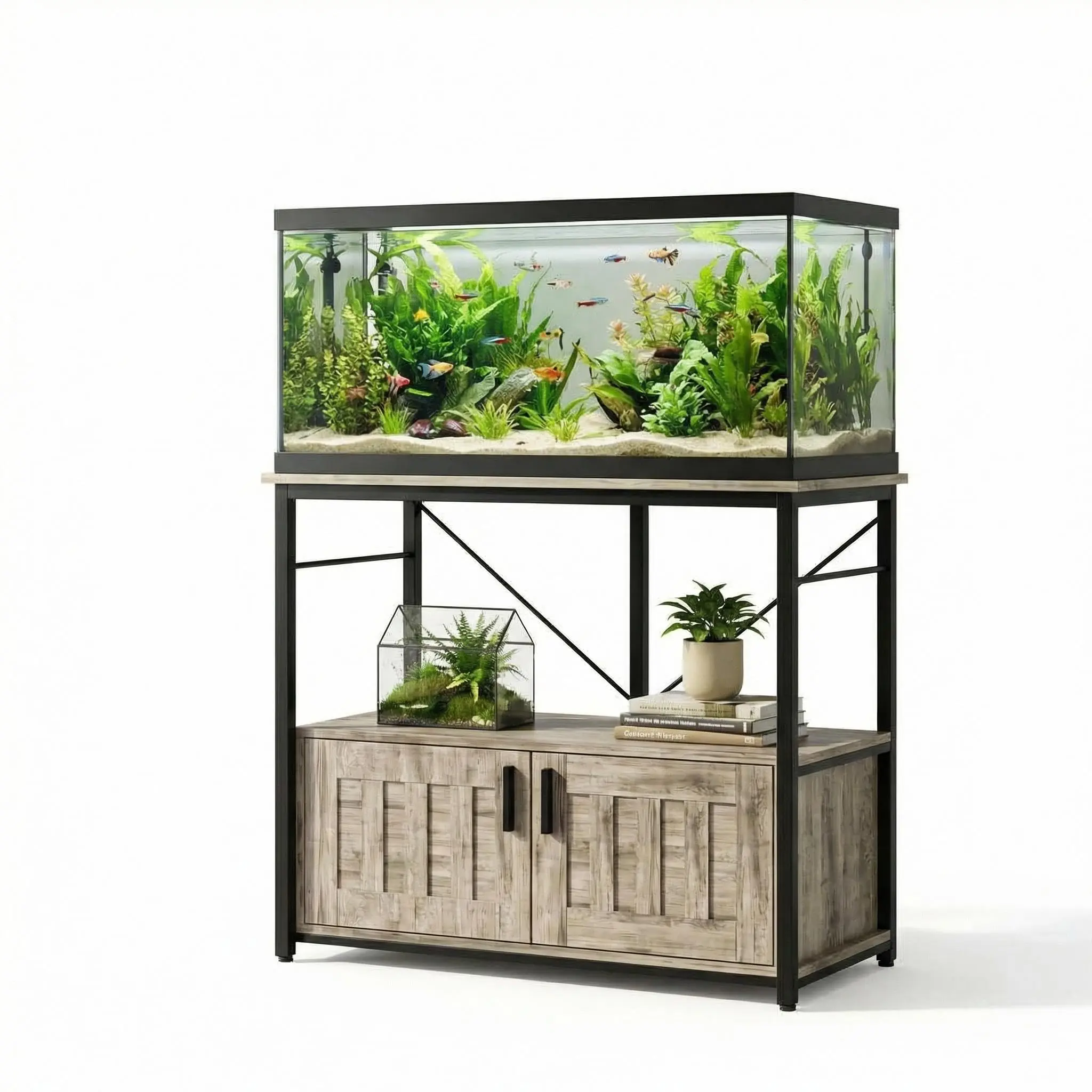 40-50 Gallon Fish Tank Stand,Aquarium Stand with Storage Cabinet for Fish Tank Accessories Storage for Fish Lovers,660LBS Capacity,Gray