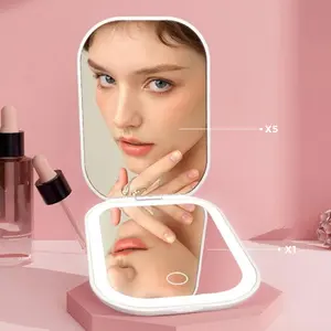 LED Portable Compact Makeup Mirror with 3 Colours Lights, Rechargeable, 360° Light Strip, 1/5x Travel Mirror, Slim Pocket Mirror, Perfect Makeup Tool