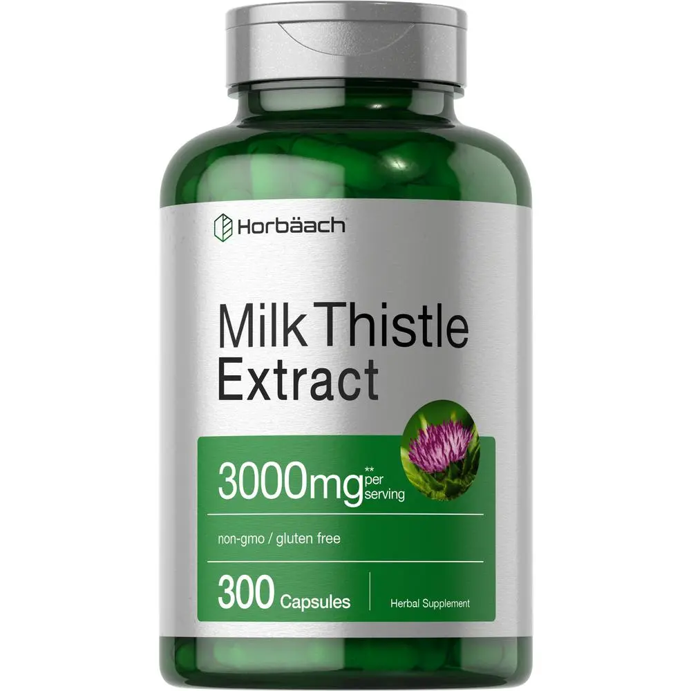 Horbäach Milk Thistle Supplement | 3000mg | 300 Capsules | Herbal Extract | Non-GMO, Gluten Free Horbäach Milk Thistle Supplement | 3000mg | 300 Capsules | Herbal Extract | Non-GMO, Gluten Free